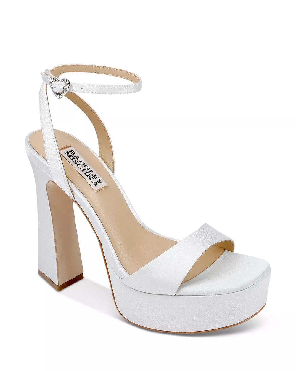 Badgley Mischka Caia Satin Square Toe High Heel Platform Sandals Soft White US 6